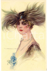 1918 ART DECO Tito CORBELLA Donna con cappellino di piume (1) Cartolina GLAMOUR  Cartolina postale d'epoca, non viaggiata. GOOD/buono  Formato: 9x14 cm originale e autentica 1