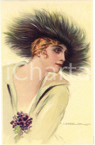 1918 ART DECO Tito CORBELLA Donna con cappellino di piume (5) Cartolina GLAMOUR  Cartolina postale d'epoca, non viaggiata. GOOD/buono  Formato: 9x14 cm originale e autentica 1