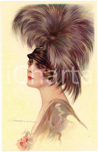 1918 ART DECO Tito CORBELLA Donna con cappellino di piume (4) Cartolina GLAMOUR  Cartolina postale d'epoca, non viaggiata. GOOD/buono  Formato: 9x14 cm originale e autentica 1