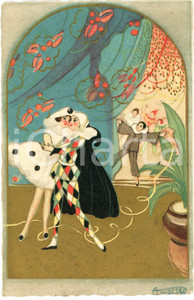 1929 INNAMORATI - CARNEVALE - Maschere  - Arlecchino *Cartolina ill. CHIOSTRI  Cartolina postale d'epoca, viaggiata. GOOD/buono  Formato: 9x14 cm originale e autentica 1