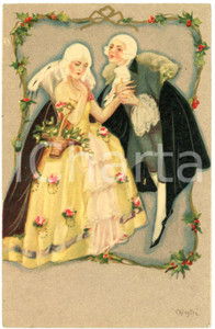 1929 INNAMORATI Coppia con il mantello - Cartolina illustrata CHIOSTRI  Cartolina postale d'epoca, viaggiata. GOOD/buono  Formato: 9x14 cm originale e autentica 1