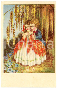 1920 ca Aurelio BERTIGLIA - INNAMORATI - Sotto il salice - Cartolina FP VG  Cartolina postale d'epoca, non viaggiata. GOOD/buono  Formato: 9x14 cm originale e autentica 1