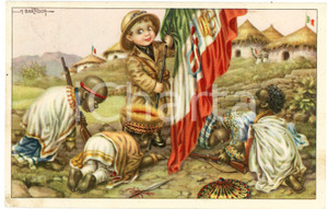 1936 Aurelio BERTIGLIA - COLONIALE - Balilla e piccoli Indigeni *Cartolina FP VG  Cartolina postale d'epoca, viaggiata. GOOD/buono  Formato: 14x9 cm originale e autentica 1