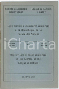 Giornale, rivista storica 1930 GENÃˆVE LEAGUE OF NATIONS LIBRARY  Monthly list of books catalogued nÂ°5 1