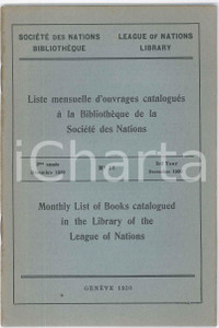 Giornale, rivista storica 1930 GENÃˆVE LEAGUE OF NATIONS LIBRARY  Monthly list of books catalogued nÂ°12 1
