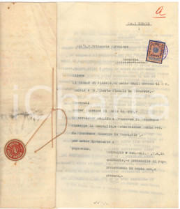 1913 PINZOLO (TN) Petizione per mantenimento strada CINGLO-CAMPIGLIO Documento originale d'epoca, con il comune di Pinzolo quale attore e Giuseppe Seeber e i fratelli Osterraicher quali convenuti.Sigillo cartaceo dell'avvocato O. Angelini di Arco.PAGINE: 12 (3 bianche) FAIR/discreto piegature d'epoca Formato: 21x34 cm originale e autentica 1