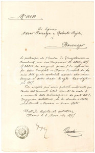 1897 TIONE DI TRENTO Contributo alla manutenzione della strada per CAMPIGLIO Lettera manoscritta, relativa all'erogazione di un contributo per la manutenzione di una strada.PAGINE: 4 (1 scritta) FAIR/discreto piegature d'epoca con minimi strappi marginali Formato: 21x34 cm originale e autentica 1