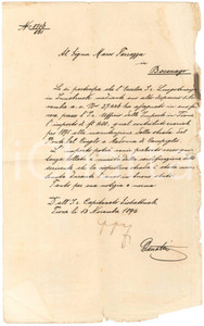 1895 TIONE DI TRENTO Contributo manutenzione strada PONTE DEL CINGLO - CAMPIGLIO Lettera manoscritta, relativa all'erogazione di un contributo per la manutenzione di una strada.PAGINE: 4 (1 scritta) POOR/danneggiato piegature d'epoca; strappi e gualciture marginali Formato: 21x34 cm originale e autentica 1