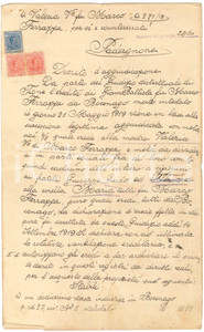 1920 BOCENAGO Decreto di aggiudicazione per eredità Giambattista FERRAZZA Documento manoscritto, con bolli.PAGINE: 4 facciate ( 2 bianche) POOR/danneggiato piegature d'epoca Formato: 21x34 cm originale e autentica 1