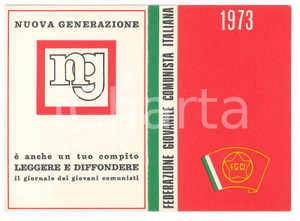1973 Tessera FEDERAZIONE GIOVANILE COMUNISTA ITALIANA - Vuota Tessera originale d'epoca, non compilata. GOOD/buono   originale e autentica 1