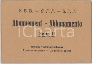 1950 ca SVIZZERA - FFS Ferrovie Federali Svizzere - Abbonamento Serie II Tessera Tessera d'epoca.  GOOD/buono  Formato: 9x6 cm originale e autentica 1