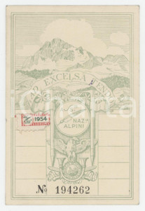 1954 ANA Sezione di AOSTA Tessera Associazione Nazionale Alpini 7x10 cm Tessera d'epoca.  FAIR/discreto Lievi smussature agli angoli Formato: 7x10 cm originale e autentica 1