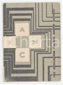 1962 DIOCESI DI GENOVA - AIMC Tessera Associazione Italiana Maestri Cattolici Tessera d'epoca.  FAIR/discreto Lievi smussature agli angoli Formato: 8x11 cm originale e autentica 1