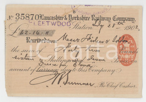 1902 UK Lancashire & Dorkshire Railway Company - Account of carriage due 12x8 cm
