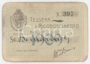 1900 ca BOLOGNA Società caccia, pesca e tiro al volo - Tessera 11x8 cm