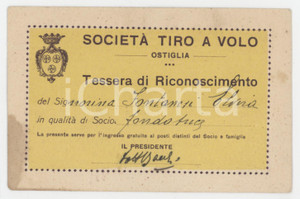1930 ca OSTIGLIA Società tiro a volo - Tessera di riconoscimento 11x7 cm