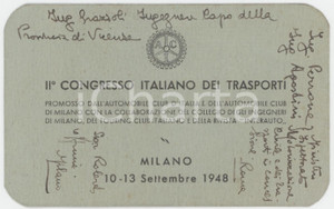 1948 MILANO IIÂ° Congresso italiano dei trasporti - Tessera 11x7 cm Tessera d'epoca.  FAIR/discreto Lievi smussature ai margini Formato: 11x7 cm originale e autentica 1