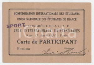 1928 PARIS - X° Congres de la CIE Jeux Internationaux Universitaires - Carte