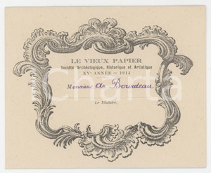 1914 PARIS Vieux papier - Société archéologique historique et artistique - Carte
