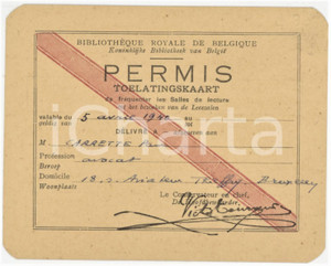 1940 BRUXELLES Bibliothèque Royale de Belgique - Permis salles de lecture 12x9