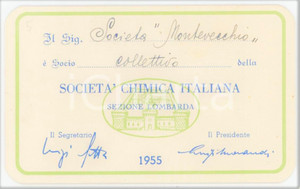 1955 SOCIETÀ CHIMICA ITALIANA Sez. Lombardia - Tessera Società MONTEVECCHIO