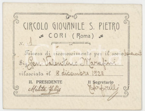 1928 CORI Circolo Giovanile San Pietro - Tessera del Generale Valentino MARAFINI