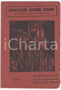 1924 MILANO Tessera Associazione Cardinal Ferrari 8x11 cm