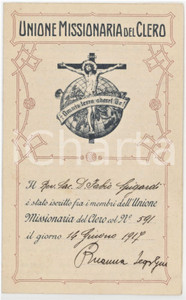 1919 MILANO Unione Missionaria del Clero - Tessera di Don Fabio SPIGARDI 8x12 cm