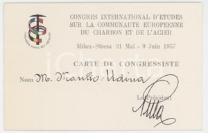 1957 MILANO-STRESA Congrès International d'Etudes CECA - Carte Manlio UDINA