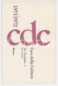 1971 MILANO Casa della cultura - Tessera di Ariberto MIGNOLI 12x8 cm