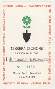1972 MILANO PARCO SEMPIONE Giardino Vivere nel verde Tessera Alessandro MINARDI