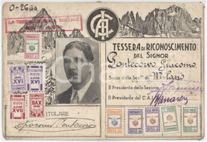 1934 CAI Sezione MILANO Tessera di Giacomo PONTECORVO Club Alpino Italiano 7x10
