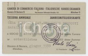 1959 MUNCHEN Italienische handelskammer Tessera Casa vinicola Guglielmo ZUCCOTTI
