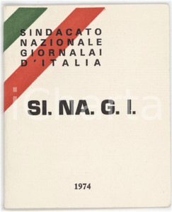 1974 ROMA Sindacato Nazionale Giornalai d'Italia - Tessera SINAGI 7x9 cm
