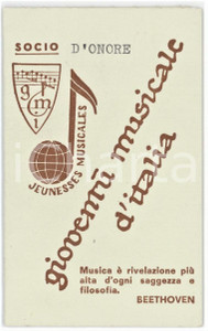 1968 MILANO Gioventù Musicale d'Italia JEUNESSE MUSICALES Tessera socio d'onore