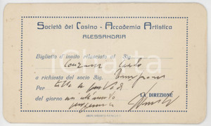 1930 ca ALESSANDRIA Società del Casino - Accademia artistica - Tessera 13x8 cm