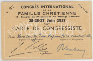 1937 Congrès international de la FAMILLE CHRETIENNE Carte de Pierre KOVALEVSKY