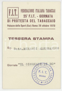 1970 ROMA - FIT Federazione Tabaccai - Giornata di protesta tabaccaio - Tessera