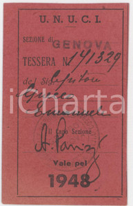 1948 UNUCI Sezione di GENOVA Tessera 5x8 cm