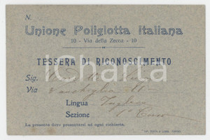 1920 TORINO Unione poliglotta italiana - Tessera 11x7 cm