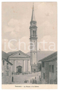 1908 FONZASO (BL) La piazza e la chiesa *Cartolina ANIMATA FP VG