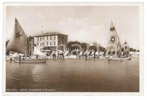 1938 BELLARIA IGEA MARINA (RN) Hotel MIRAMARE e spiaggia - Cartolina ANIMATA