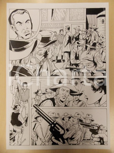 Opera d’arte autentica 1990 BILLY BOYD Luciano BERNASCONI Cowboy puntano pistole Tavola originale LUBE 1