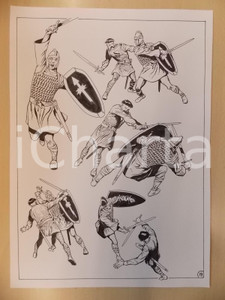 Opera d’arte autentica 2001 WAMPUS Luciano BERNASCONI Duello tra alieno e cavaliere Tavola originale 1