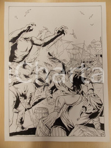 Opera d’arte autentica 1975 ca KABUR Luciano BERNASCONI Mostro distrugge il porto Tavola originale LUBE 1