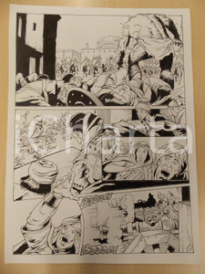 Opera d’arte autentica 1975 ca KABUR Luciano BERNASCONI Cannoni contro mostro gigante Tavola originale 1