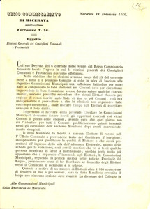 Documento originale, autentico 1860 MACERATA Disposizioni per le elezioni comunali e provinciali Documento 1