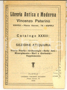 Materiale pubblicitario d’epoca 1916 NAPOLI Libreria antica e moderna Vincenzo PATARINO Catalogo 1