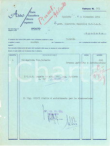 Documento originale, autentico 1954 SPOLETO Legatoria ASSO Rilegatura VOCABOLARIO Fattura 1
