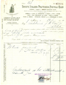 Documento originale, autentico 1917 MILANO SocietÃ  Italiana Politecnica FRATELLI KAHN Cianografica Fattura 1